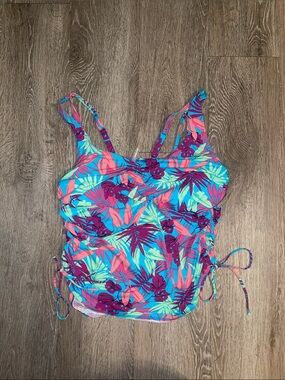 Lands' End Blue Turquoise Swimwear top tank  with Pink Patterned Lining 14l